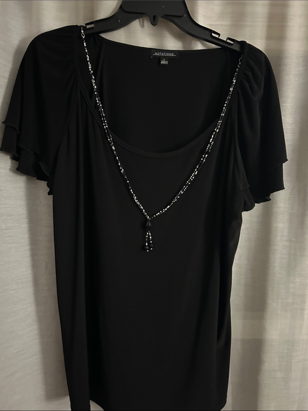 NOTATIONS Black Short Sleeve Beaded Scoop Neck Tunic